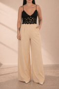 Pantalon taille haute beige