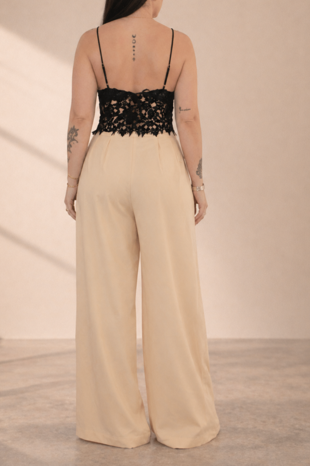 Pantalon taille haute beige