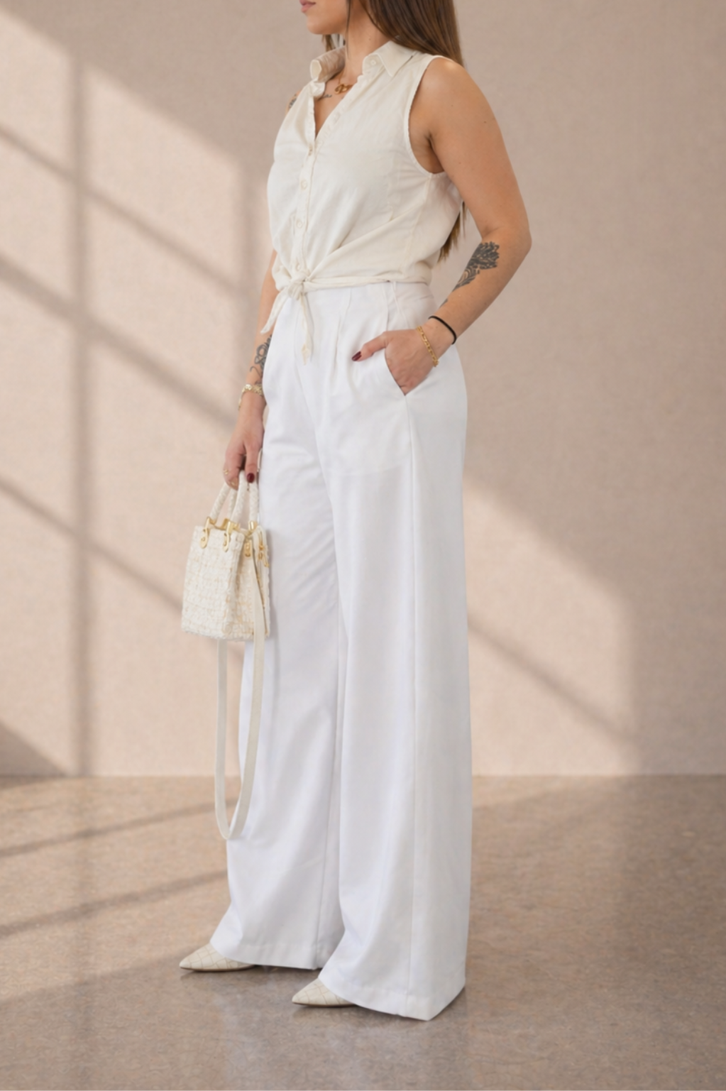 Pantalon taille haute blanc