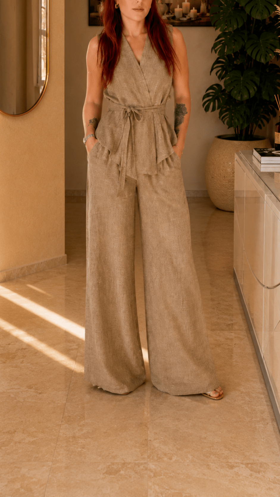 Ensemble gilet sans manches & pantalon fluide – Élégance naturelle - Isalise Label Paris