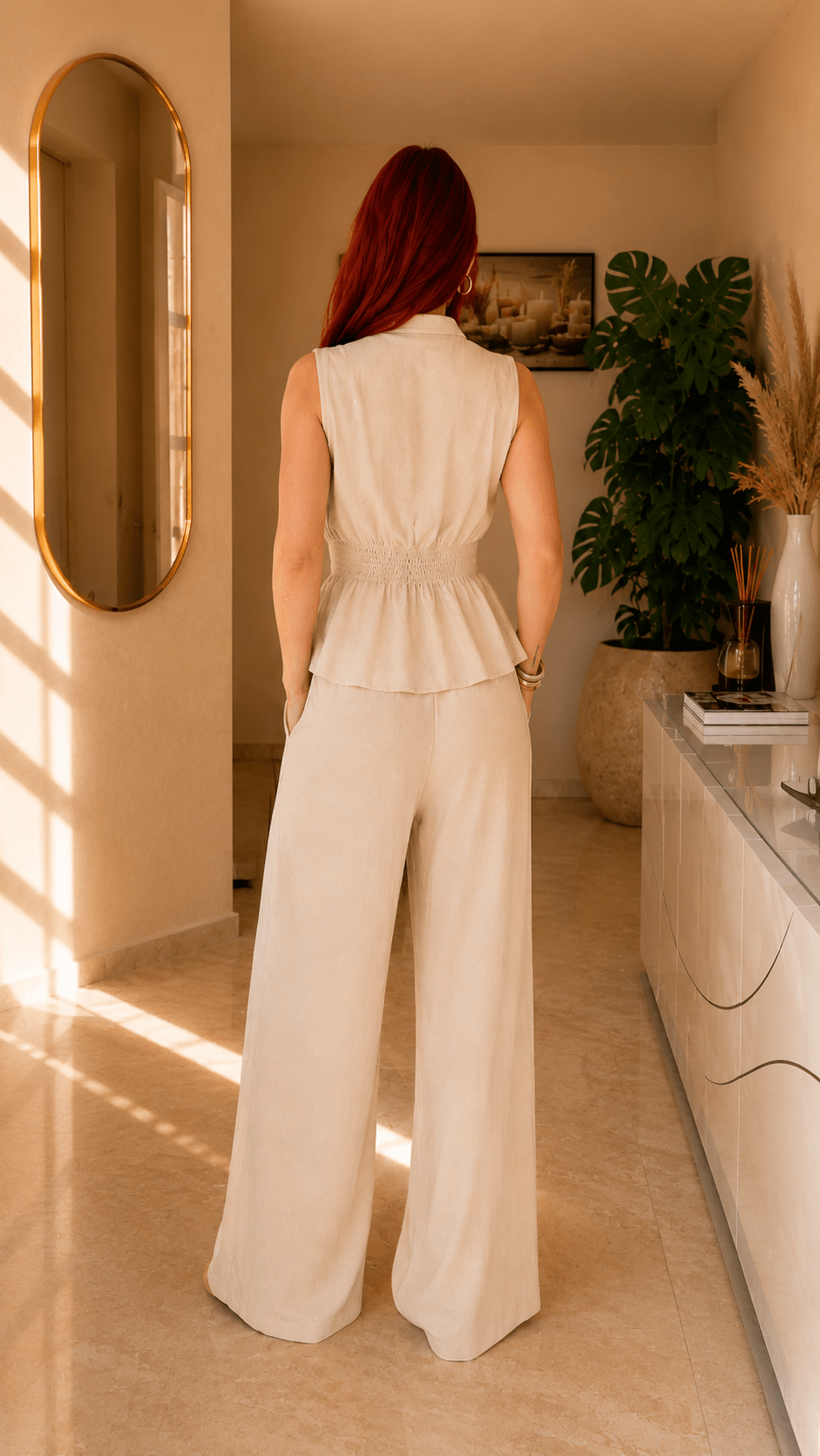 Ensemble gilet sans manches & pantalon fluide – Élégance naturelle - Isalise Label Paris