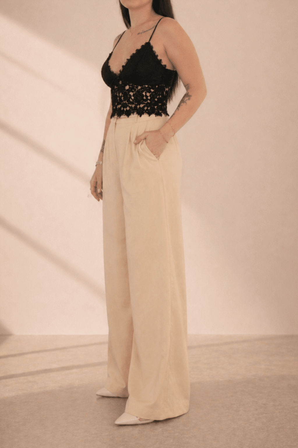 Pantalon taille haute beige - Isalise Label Paris
