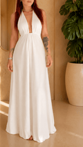 Robe longue blanche dos nu – Élégance d’été - Isalise Label Paris